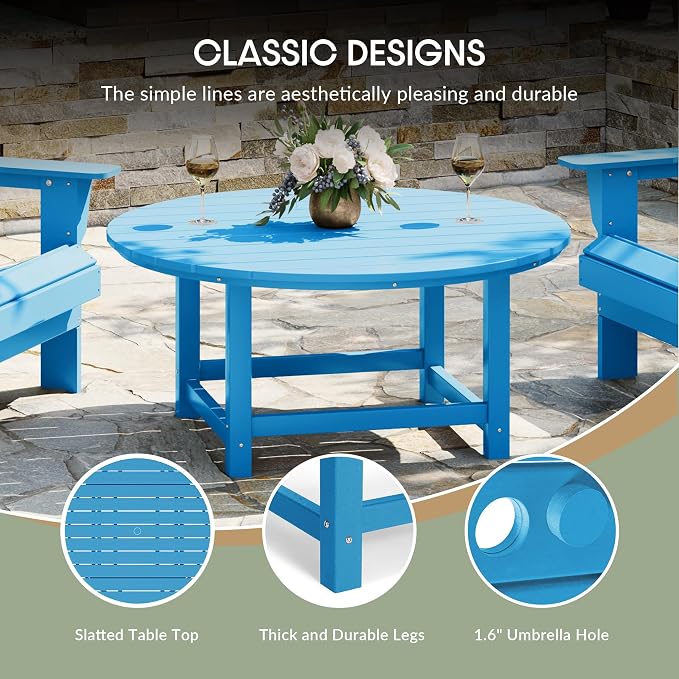WestinTrends Malibu Low Outdoor HDPE Round Patio Coffee Table, Pacific Blue - Image 8