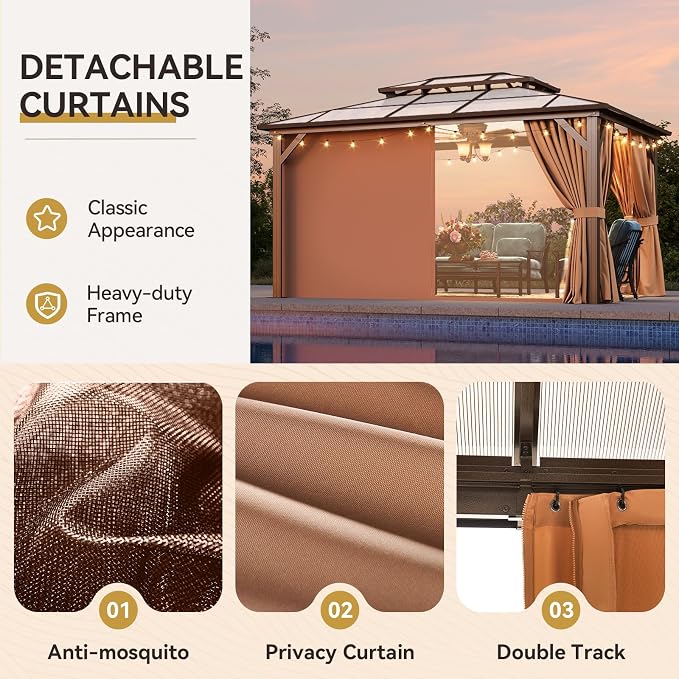 Aoxun 10'x14' Hardtop Gazebo, Outdoor Metal Gazebo - Image 5