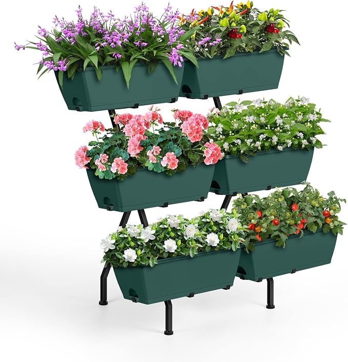 2 Column Vertical Raised Garden Beds, 6 Planter Boxes Standing Garden Bed by Luplom