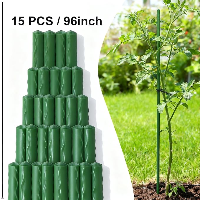 Xiny Tool Garden Stakes, 15 Pack 8 FT Steel Plant Garden Tomato Stakes - Image 2
