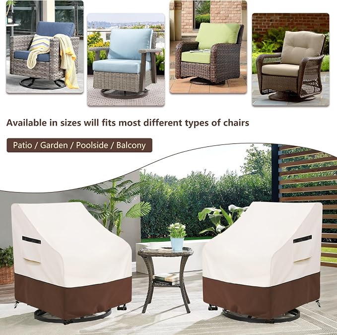 Outdoor Swivel Lounge Chair Cover 2 Pack, Waterproof Patio Chair Covers - Image 5