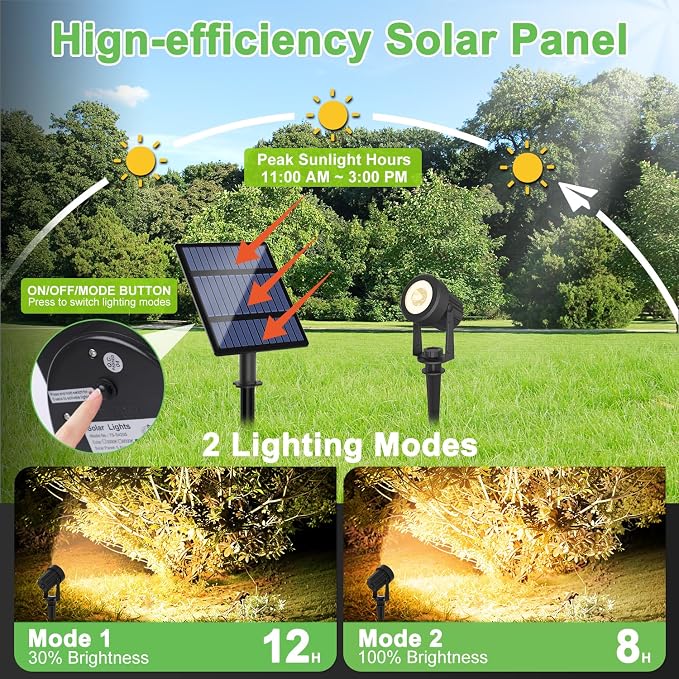 Solar Spotlights Outdoor Waterproof, Warm White Landscape Spotlights, - Image 3