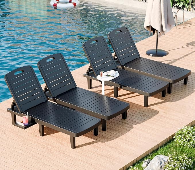 WACASA Outdoor Chaise Lounge Chairs Set of 4, Oversized Lounge Chairs by WACASA