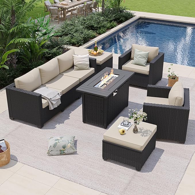 Aoxun Patio Furniture Set with Fire Pit Table, 6 Piece Outdoor Furniture Set - Image 8