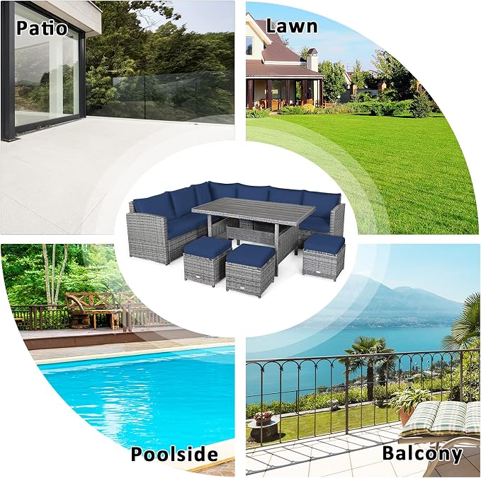 Tangkula 7 Pieces Patio Furniture Set, Outdoor Sectional Rattan Dining Sofa Set - Image 8
