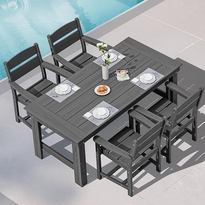 SERWALL Outdoor Dining Table Set, 67‘’ HDPE Patio Dining Set by SERWALL