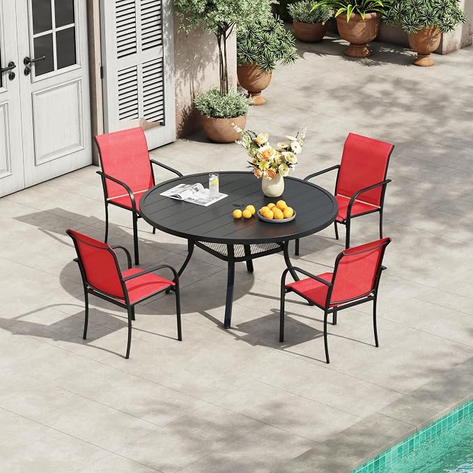 VICLLAX 5 Pieces Patio Outdoor Dining Set, 40.6" Round Metal Table by HOME