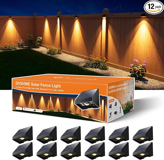 12 Pack Decorative Solar Powered Fence Lights Outdoor Waterproof by GVSHINE