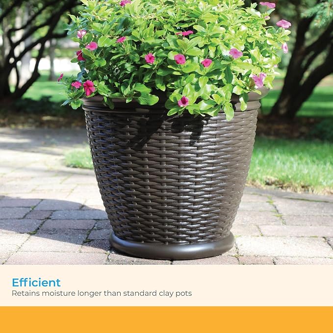 Suncast 3 Pack Wicker Planter w/Drillable Drain Holes, Decorative - Image 5