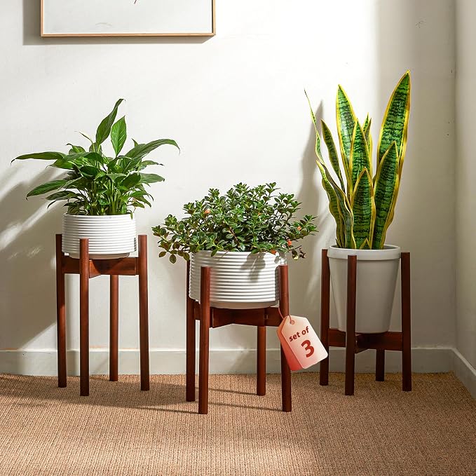 Adjustable Plant Stand Indoor, Bamboo Plant Holder 8 to 12 Inches, 3 Pack by Gentingbro