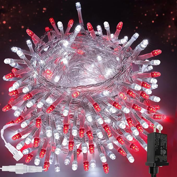 Upgraded Connectable 200 LED String Lights Indoor Outdoor, 66FT Red and White by SANJICHA