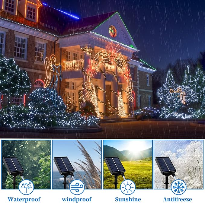 ANJAYLIA Solar Outdoor Rope Lights, 66FT 200 LED Solar Powered Rope Lights - Image 3