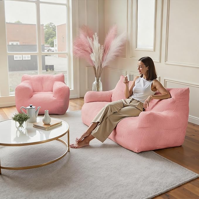 FKHOUSE 32" Bean Bag Chair, Single Sofa, Corduroy Lazy Sofa Coach - Image 4