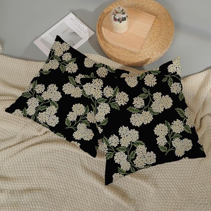 Black Spring Pillow Covers 20x20 Inch 2 Pcs Green Hydrangea Flower Decor Throw - Image 5