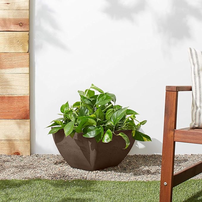 PSW Pot Collection 12x6 inch Plastic/Stone/Wood Composite Square Planter – No - Image 5