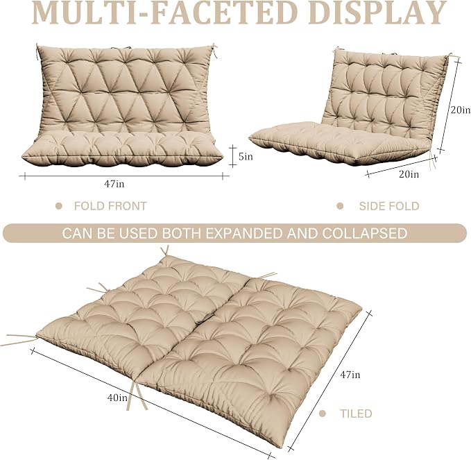 Porch Swing Cushion with Backrest, Waterproof Bench Cushion - Image 2