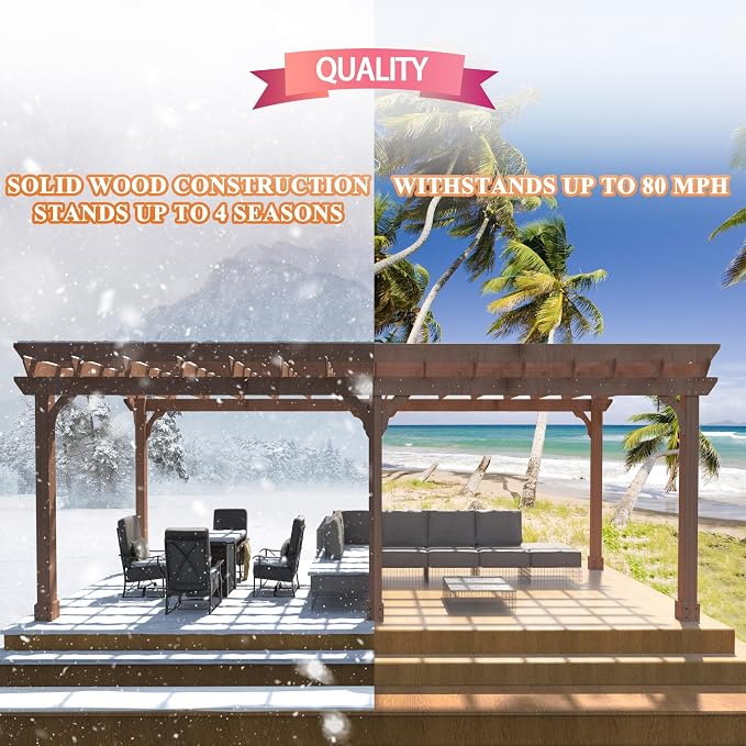 MUPATER 12x20 FT Retratable Wooden Pergola Gazebo - Image 5