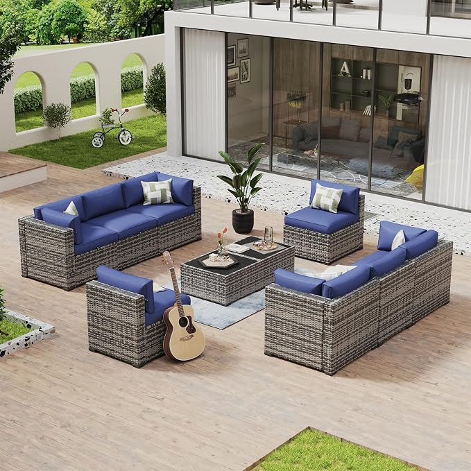 Aoxun 10 Piece Patio Furniture Set Wicker Rattan Patio Conversation Set Outdoor by Aoxun