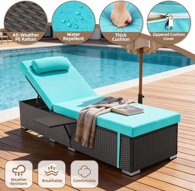 Outdoor Chaise Lounge with Adjustable Backrest Set of 4, 6-Position Reclining - Image 4