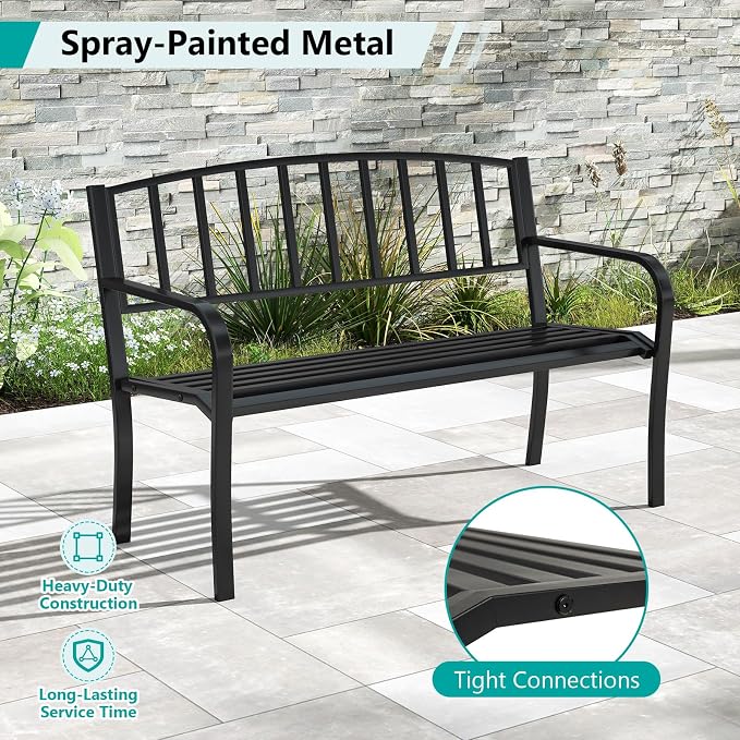 Tangkula Metal Outdoor Park Bench, 50 Inches Patio Garden Bench - Image 7