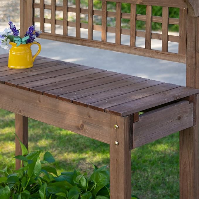 Outsunny Outdoor Potting Bench Table, Wooden Workstation - Image 8