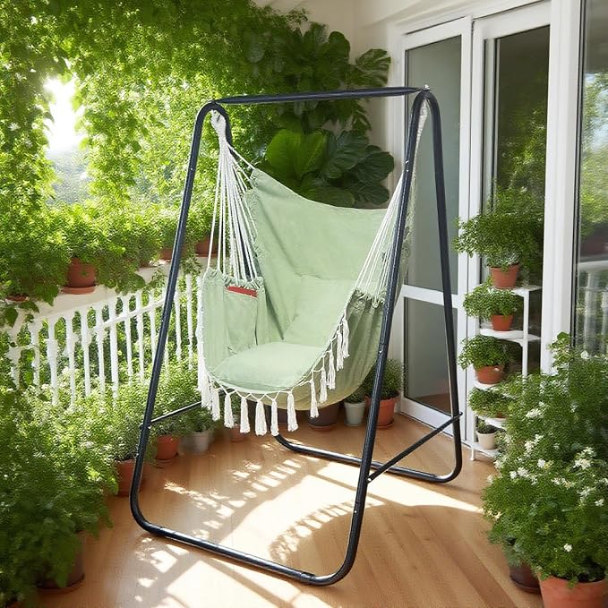 Hammock Chair with Stand, Heavy-Duty Hammock Stand with Large Indoor Swing - Image 6