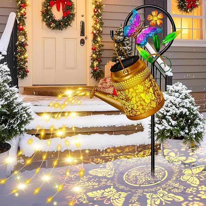 Solar Watering Can Lights Outdoor Garden Decor, Large Butterfly Hanging Lantern by OSTRITEC