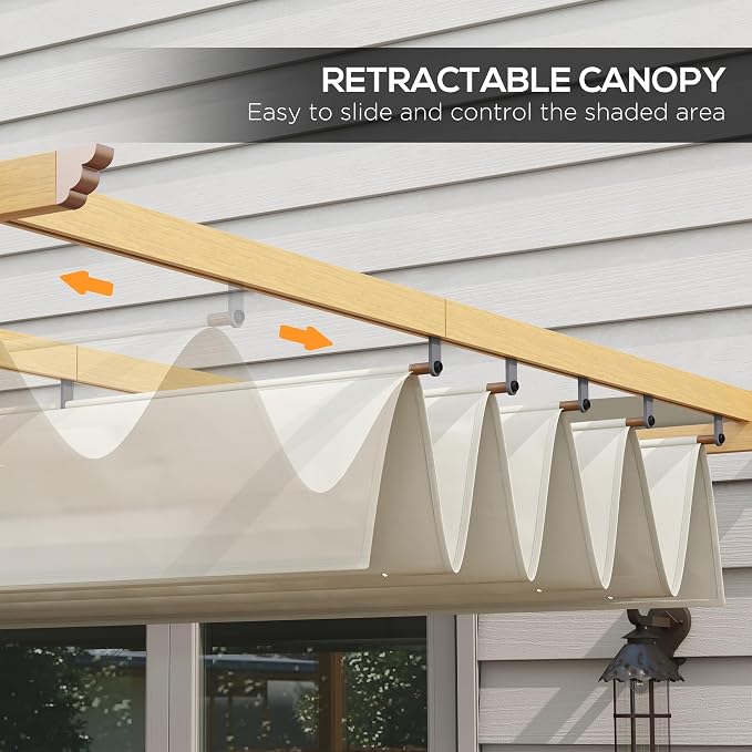 Outsunny 10' x 10' Retractable Pergola Canopy, Wood Grain Aluminum Pergola - Image 3