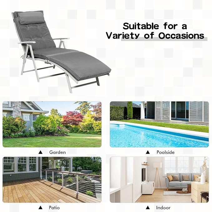 Giantex Chaise Lounge Chair for Outside, Pool Folding Reclining Beach Chair - Image 8