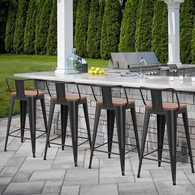 HAOBO Home 30" Outdoor Barstools Patio Stool Metal Bar Stools Set of 4 Counter by HAOBOHOME