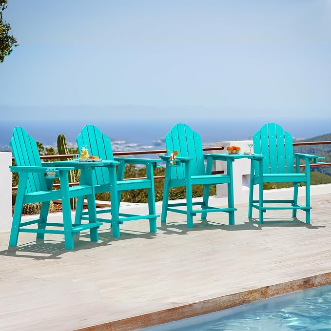 LUE BONA Tall Adirondack Chair Set of 4, All Weather HDPS Bar Height Chairs by LUEBONA