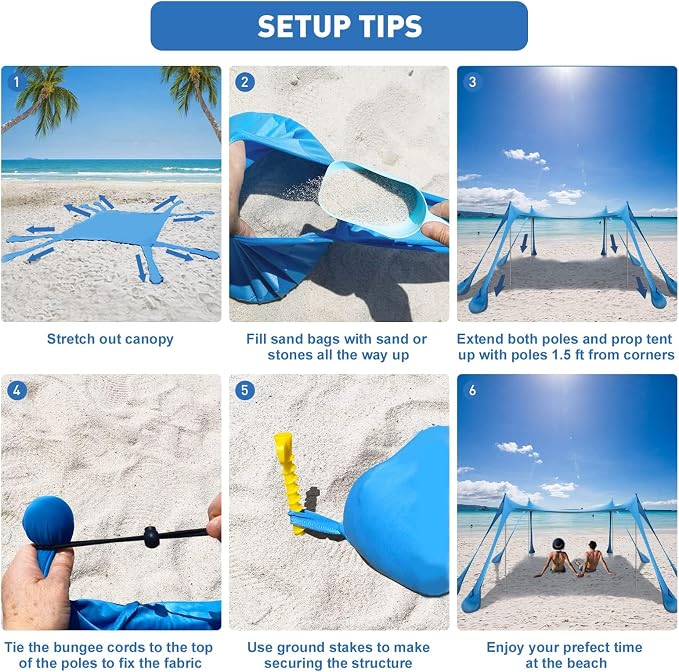 Beach Tent Sun Shelter 10x10ft Beach Canopy Easy Pop Up Sun Shade Portable - Image 7