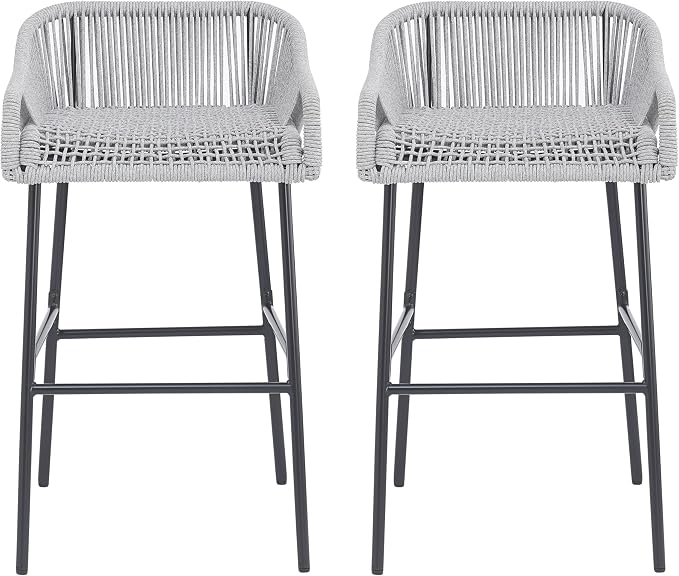 Christopher Knight Home Sivir Outdoor Barstool Set of 2, Patio Woven Rope Bar - Image 6