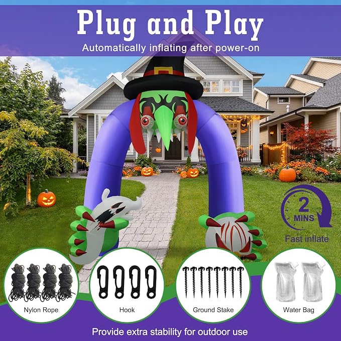 Popblow Halloween Inflatables Giant 11Ft Tall Creepy Witch Archway Outdoor - Image 4