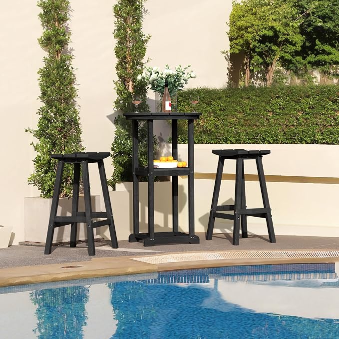 Outdoor Bistro Bar Set, Patio Bar Height Tall Stools and High Top Table Set of 2 - Image 6