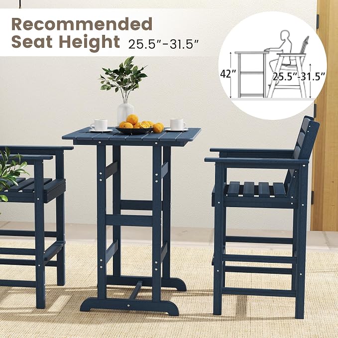 Tangkula 3-Piece Patio HDPE Bar Set, 2 Bar Height Adirondack Armchairs w/Square - Image 5