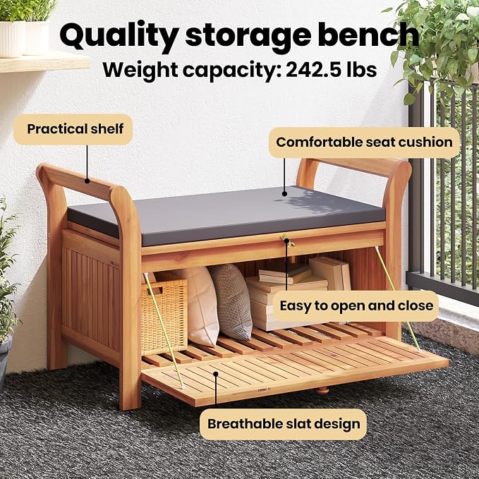 vidaXL Garden Storage Bench, Solid Acacia Wood, Classic Outdoor Design - Image 7