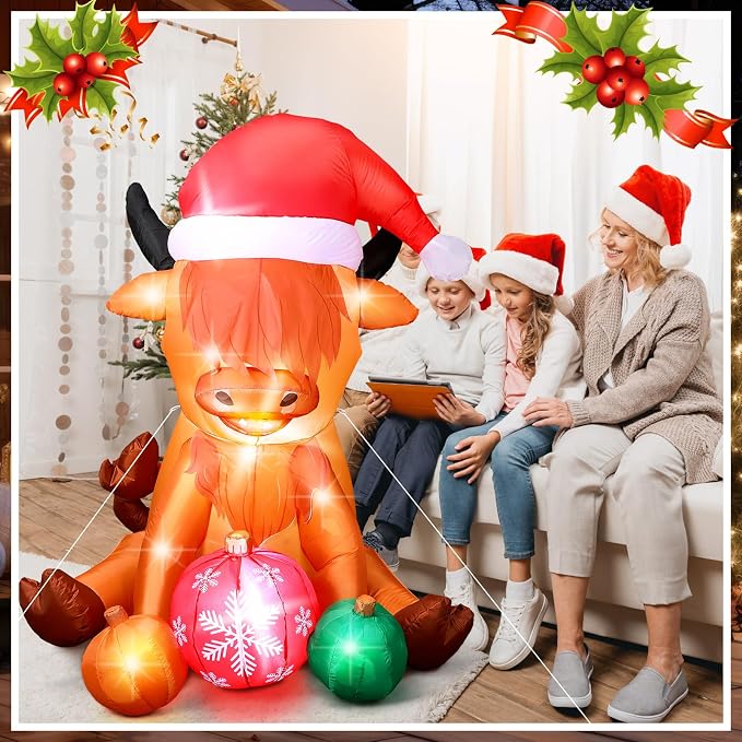 VIHOSE 4.9 FT Christmas Inflatable Cow Decoration Inflatable Highland Cow Cute - Image 5
