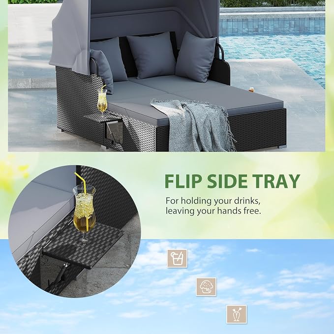 ORALNER Outdoor Daybed, 2-Person Wicker Patio Sofa - Image 4