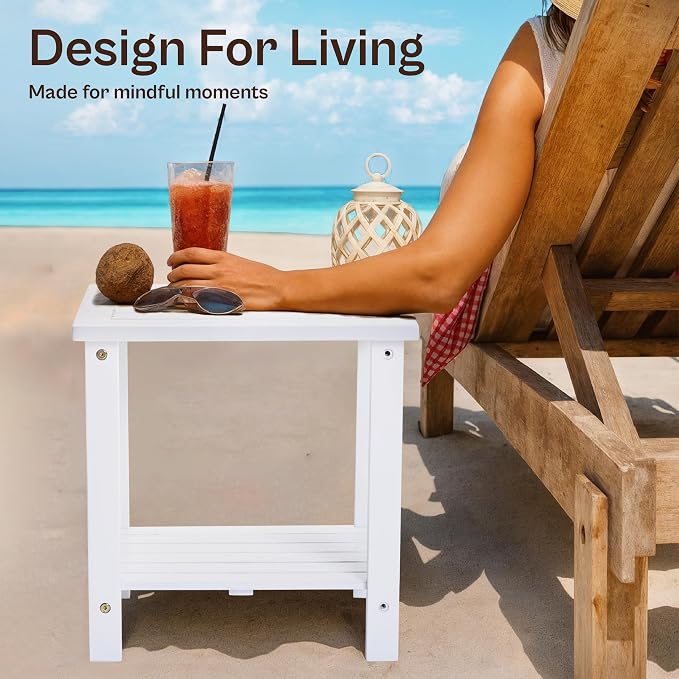 Outdoor Side Table, 2-Tier Acacia Wood End Table - Image 7