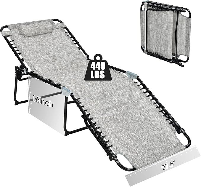 GYMAX Lounge Chair for Outside, 440lbs 27” Oversize Folding Beach Tanning by GYMAX