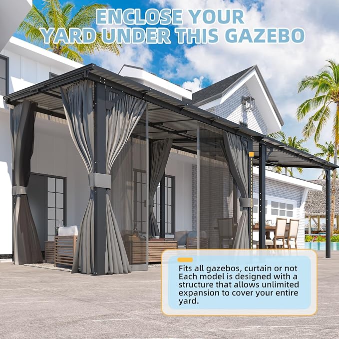 AECOJOY 10' X 8' Gazebo for Patio, Small Wall-Mounted Lean to Gazebo Pergola - Image 3