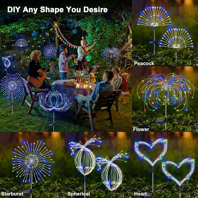 Solar Garden Lights Outdoor, 4 Pack 120 LED Twinkling Firework Lights Decorative - Image 4