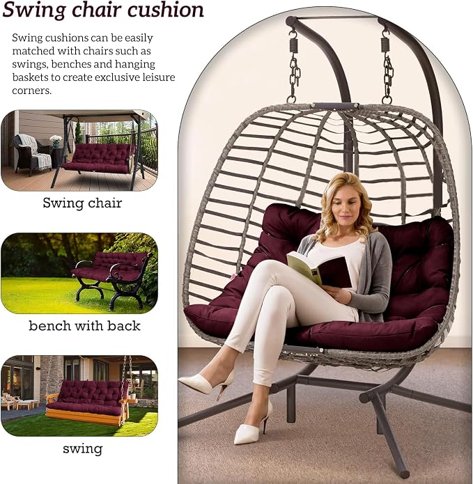 Outside Benches Cushion with Backrest, Thicken Waterproof Swing Cushions 2/3 - Image 2
