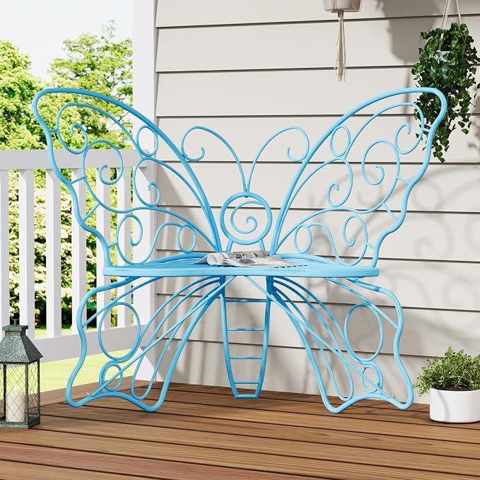 49 Inch Outdoor Bench, Weatherproof Butterfly Front Porch Benches by Decoccino