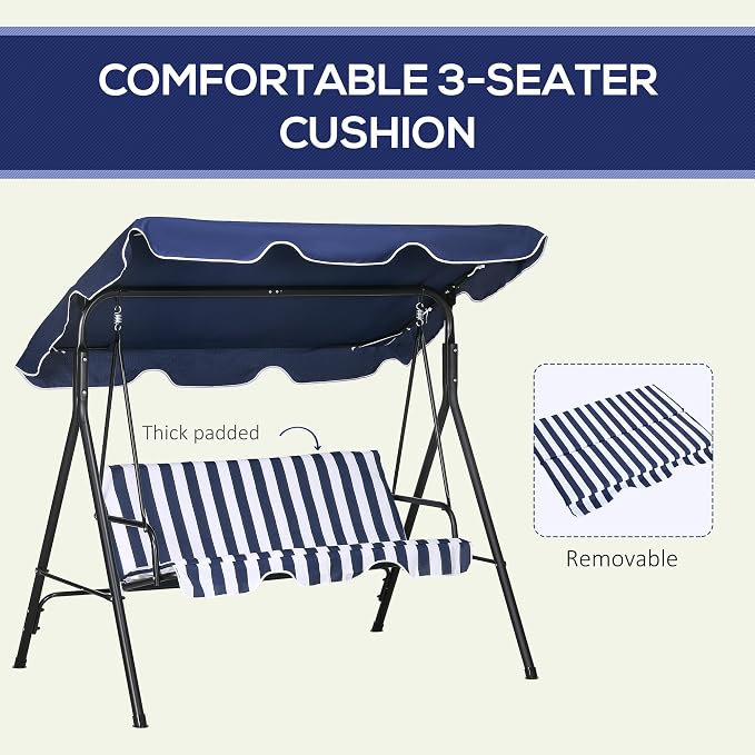 Outsunny 3-Seat Outdoor Patio Swing Chair - Image 6