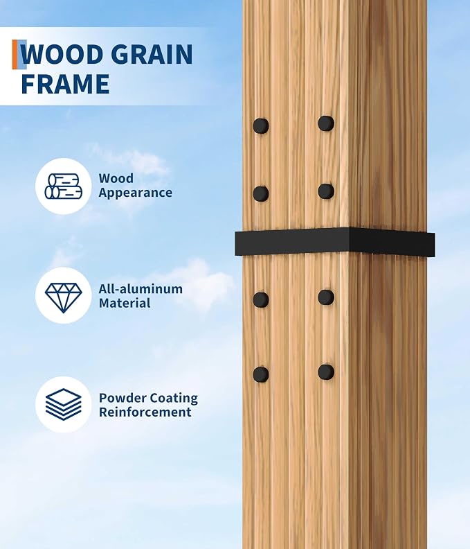 GarveeLife 10 x 13 ft Wood-Grain Aluminum Pergola - Image 5