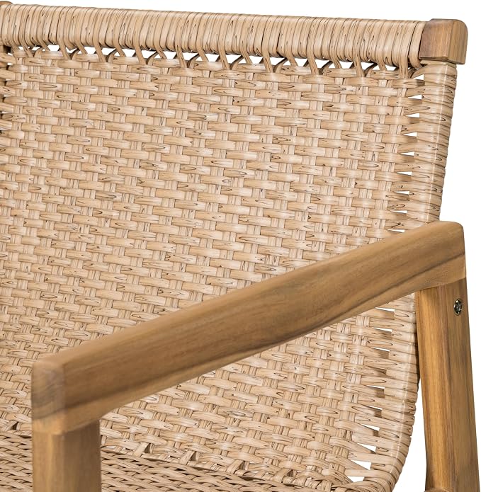 Merax Outdoor Bar Stools Set of 2, Wicker Woven Barstools, Acacia Wood Counter - Image 5