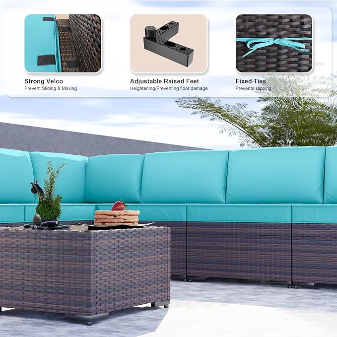 Kullavik 9 Pieces Outdoor Patio Furniture Set, Sectional Rattan Sofa Set Brown - Image 4