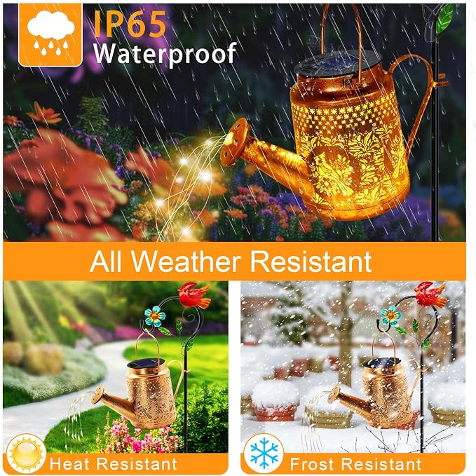 Solar Lights Outdoor Garden Decor, Cardinals Hanging Waterproof Watering Can - Image 7